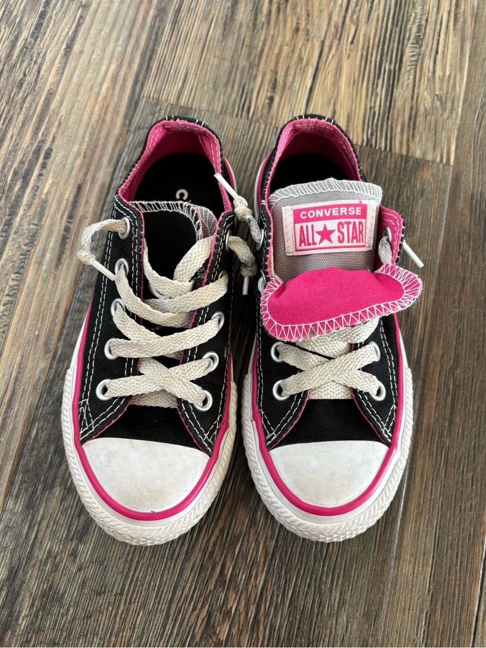 Converse Chuck Taylor Double Tongue Oxford Low Top Sneakers Jrs Sz 11 Black Pink